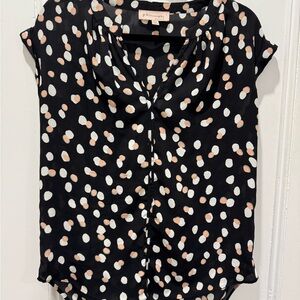 Philosophy Black and White Cap Sleeve Blouse with V-Neck